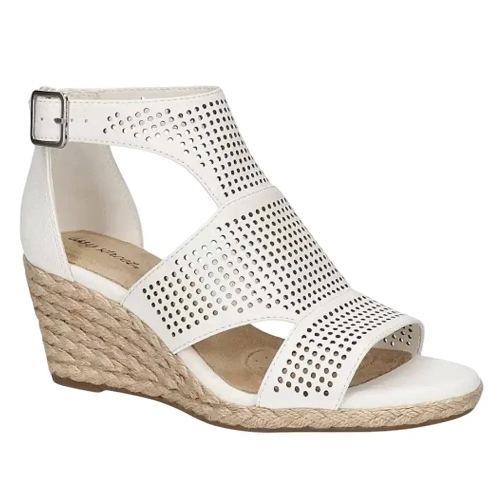 Easy Street Women's Tova Espadrille Wedge Sandals in White, Size 6.5